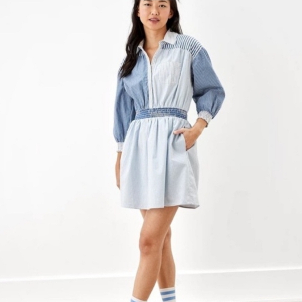 American Eagle Outfitters Blue and White Striped Sundress In Size L